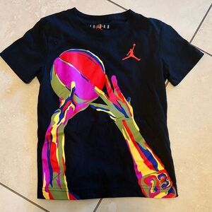 Jordan Black Short Sleeve Tee with Multicolor Basketball Graphic